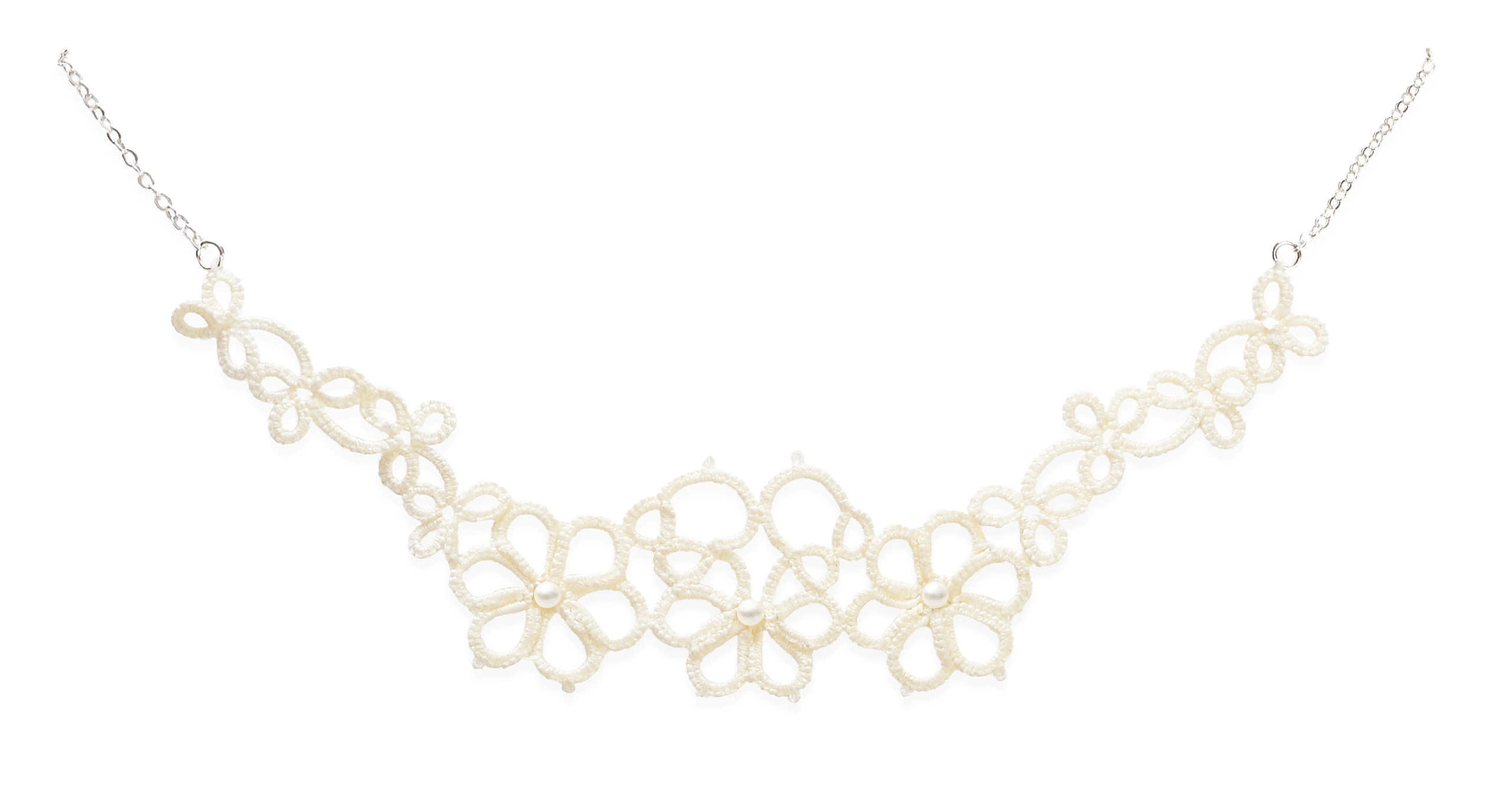 Crochet Magnolia Tatted Necklace White